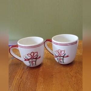 Pier 1 Red and White Ribbon Mugs